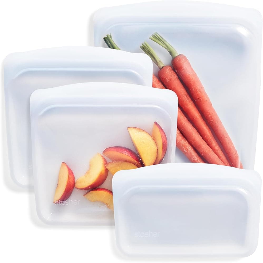 Sacos de Silicone Reutilizáveis com legumes e fruta